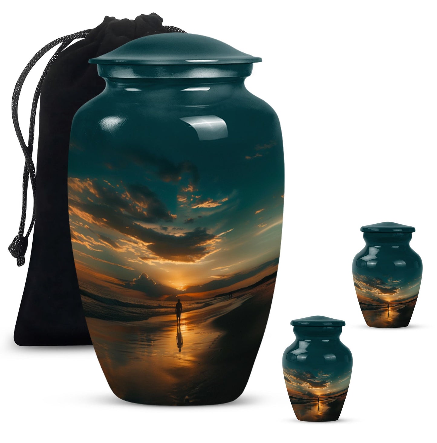 Beach Theme Large Urn With 2 Keepsake Urn