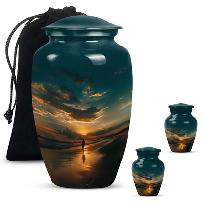 Beach Theme Large Urn With 2 Keepsake Urn