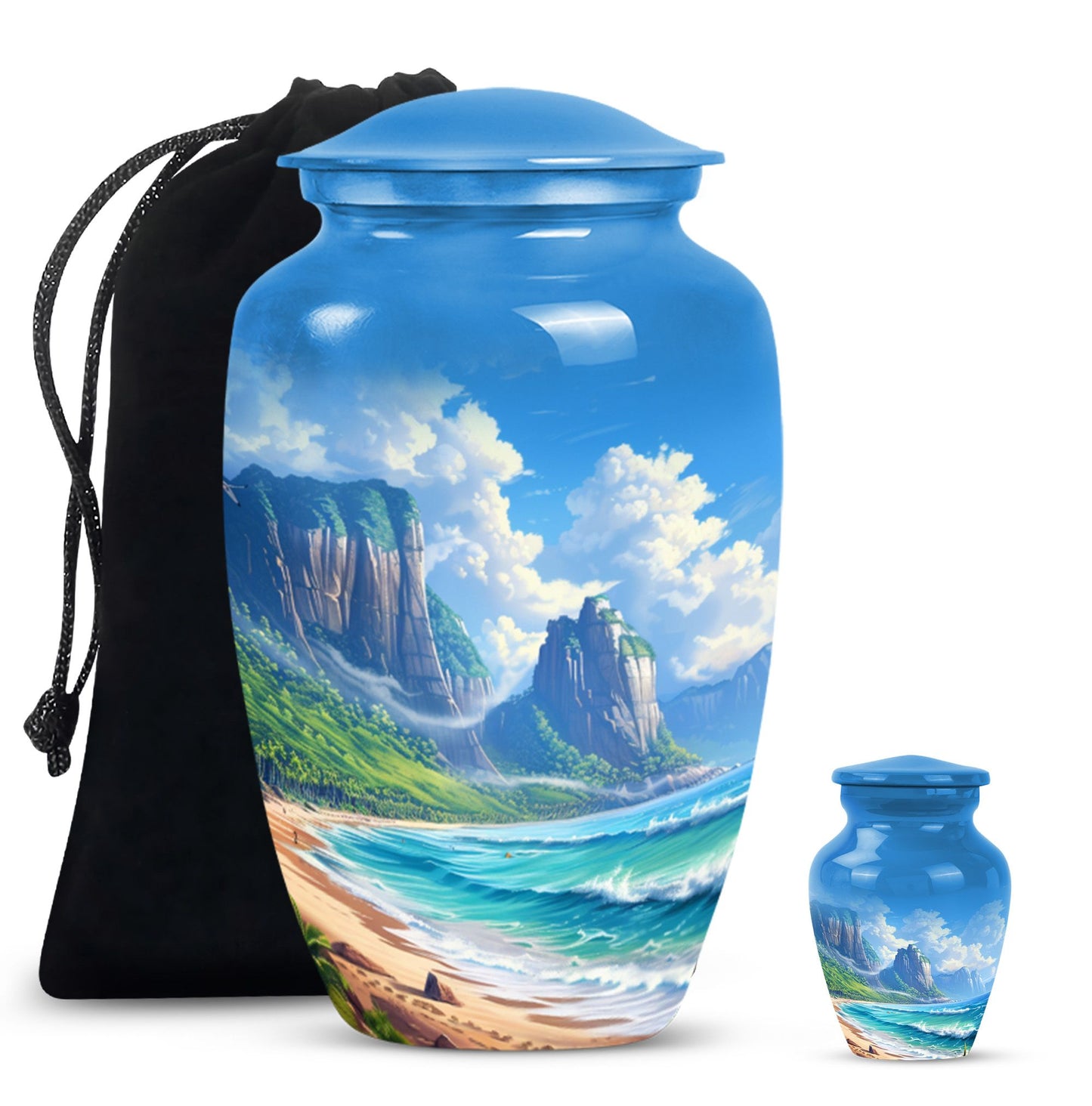 Beach Theme Large Urn With 1 Keepsake Urn