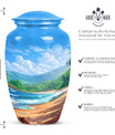 classic beach urn with flower theme for cremation ashes.