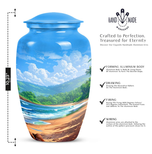 classic beach urn with flower theme for cremation ashes.