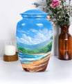 classic beach urn with flower theme for cremation ashes.