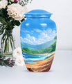 classic beach urn with flower theme for cremation ashes.