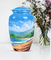 classic beach urn with flower theme for cremation ashes.