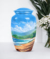 classic beach urn with flower theme for cremation ashes.