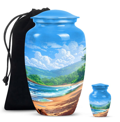 Beach Theme Large Urn With 1 Keepsake Urn
