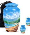 classic beach urn with flower theme for cremation ashes.