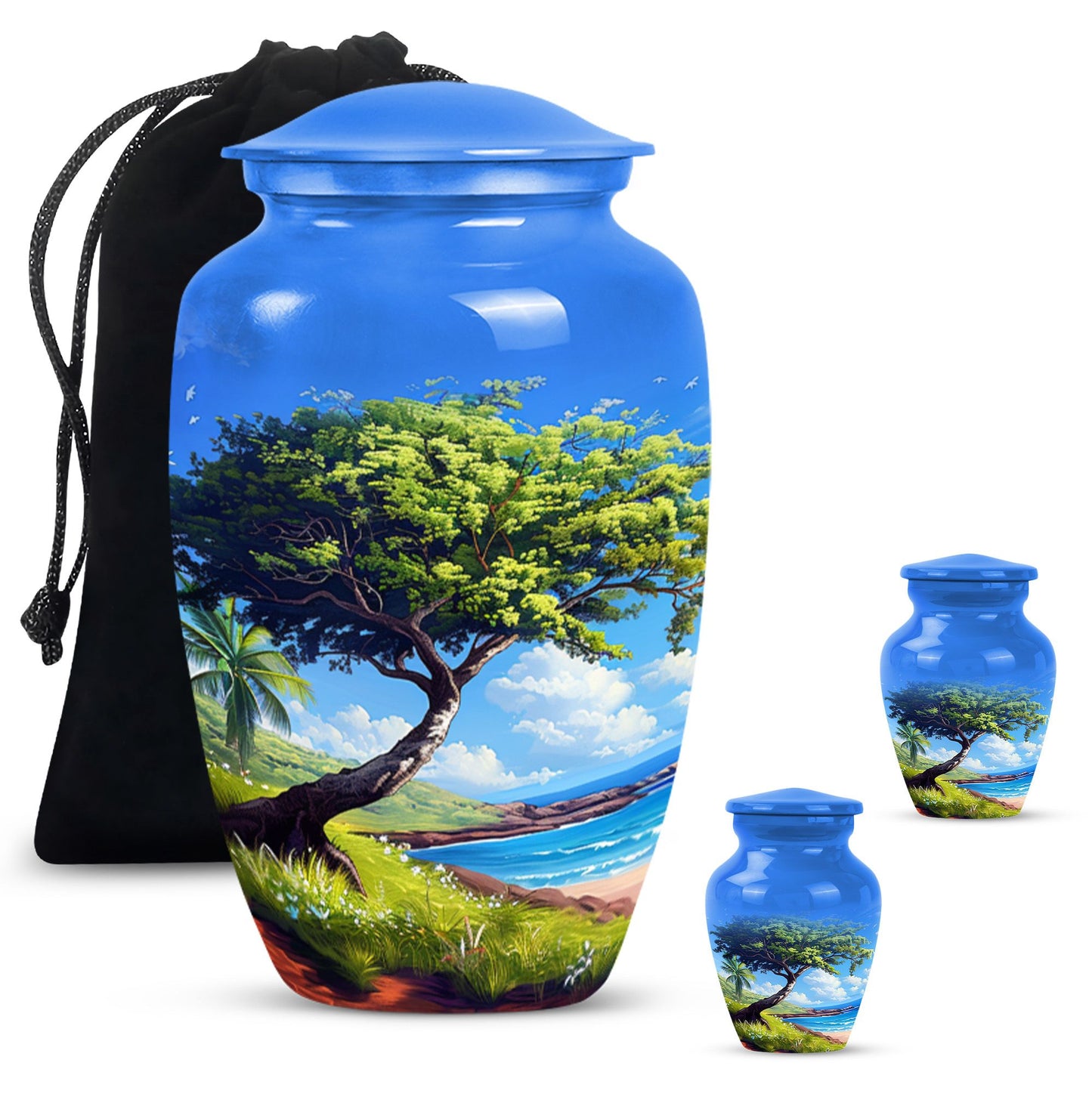 Beach Theme Large Urn With 2 Keepsake Urn