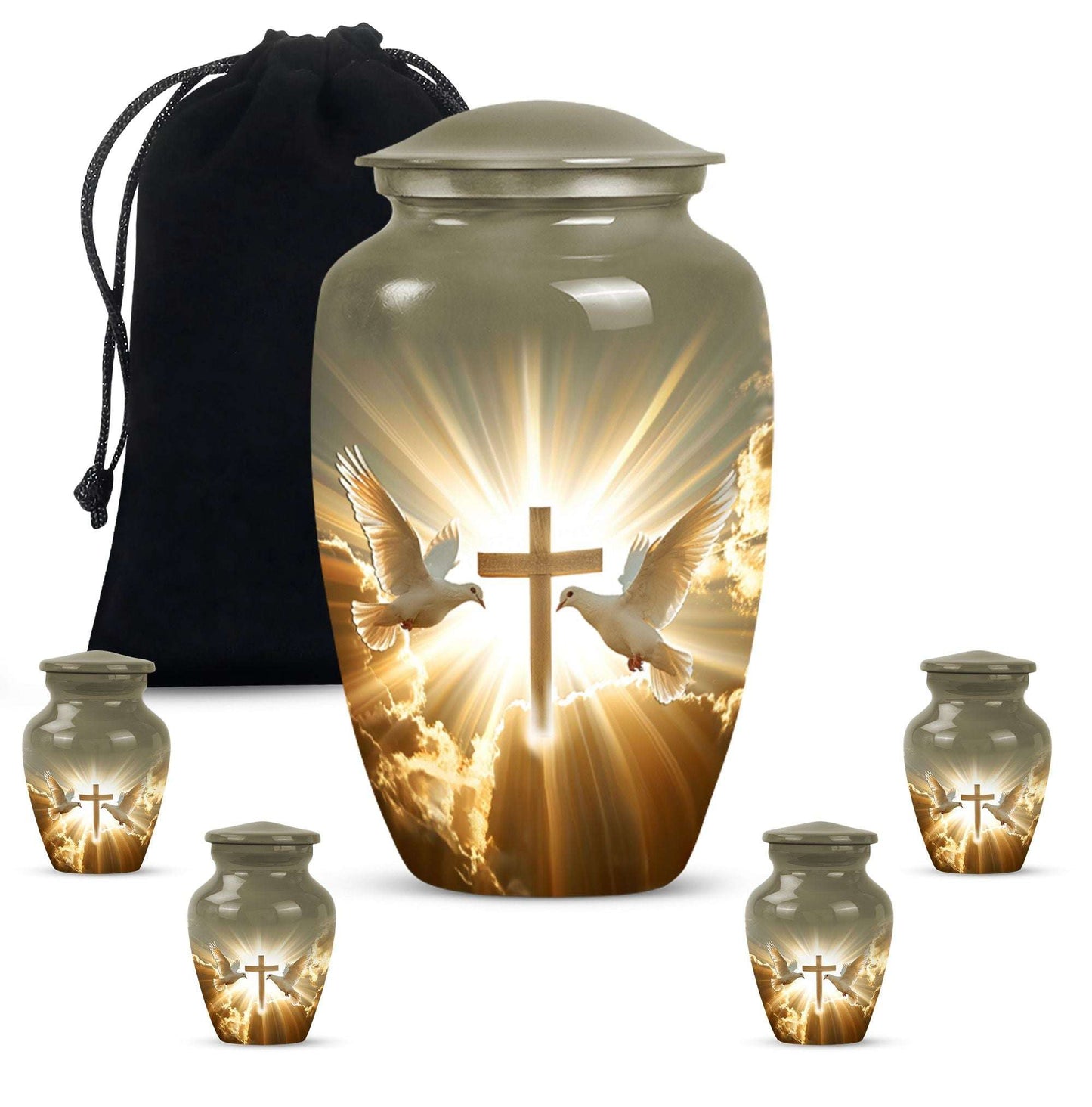 Dove Theme Large Urn With 4 Keepsake Urn