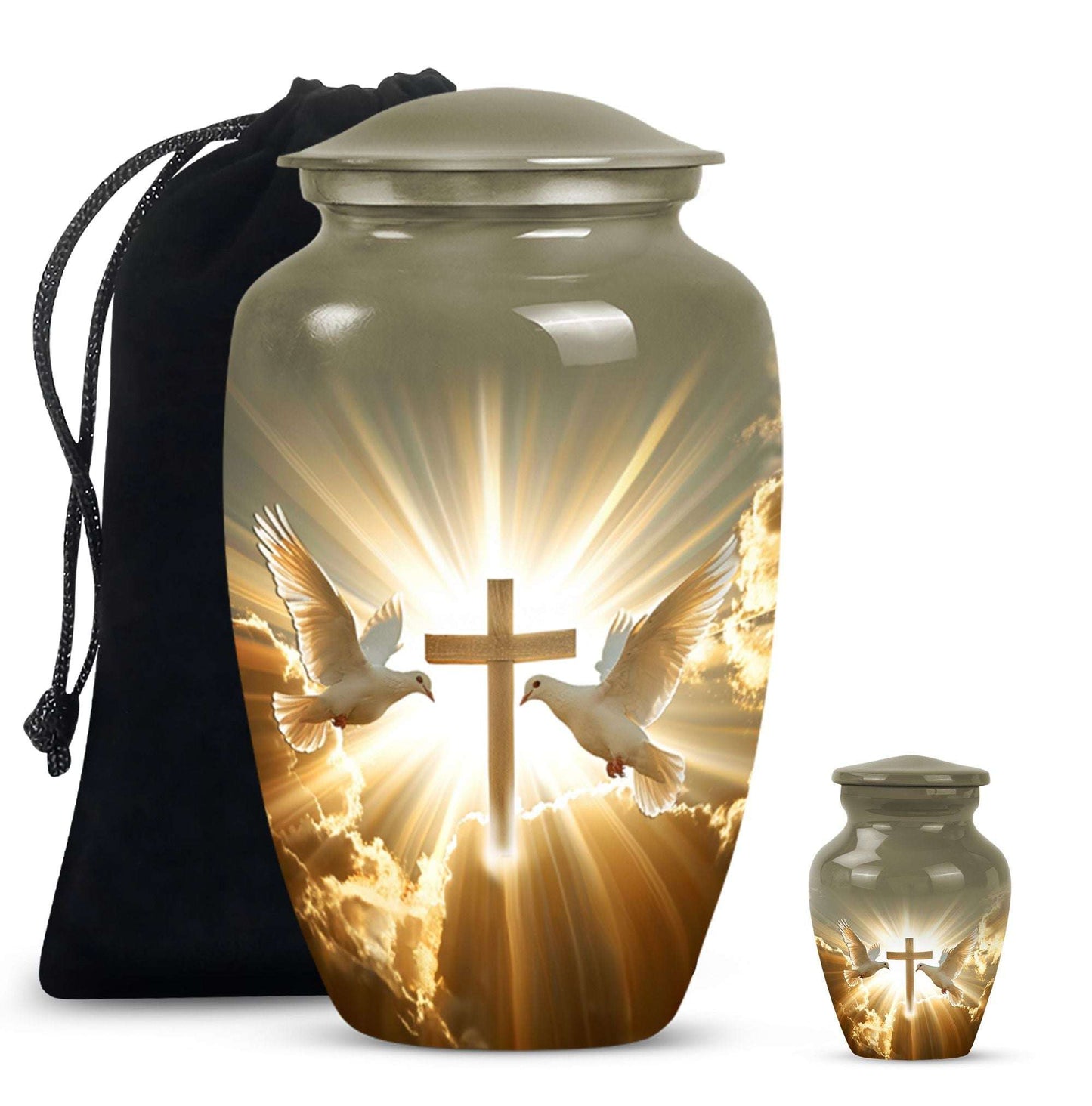 Dove Theme Large Urn With 1 Keepsake Urn