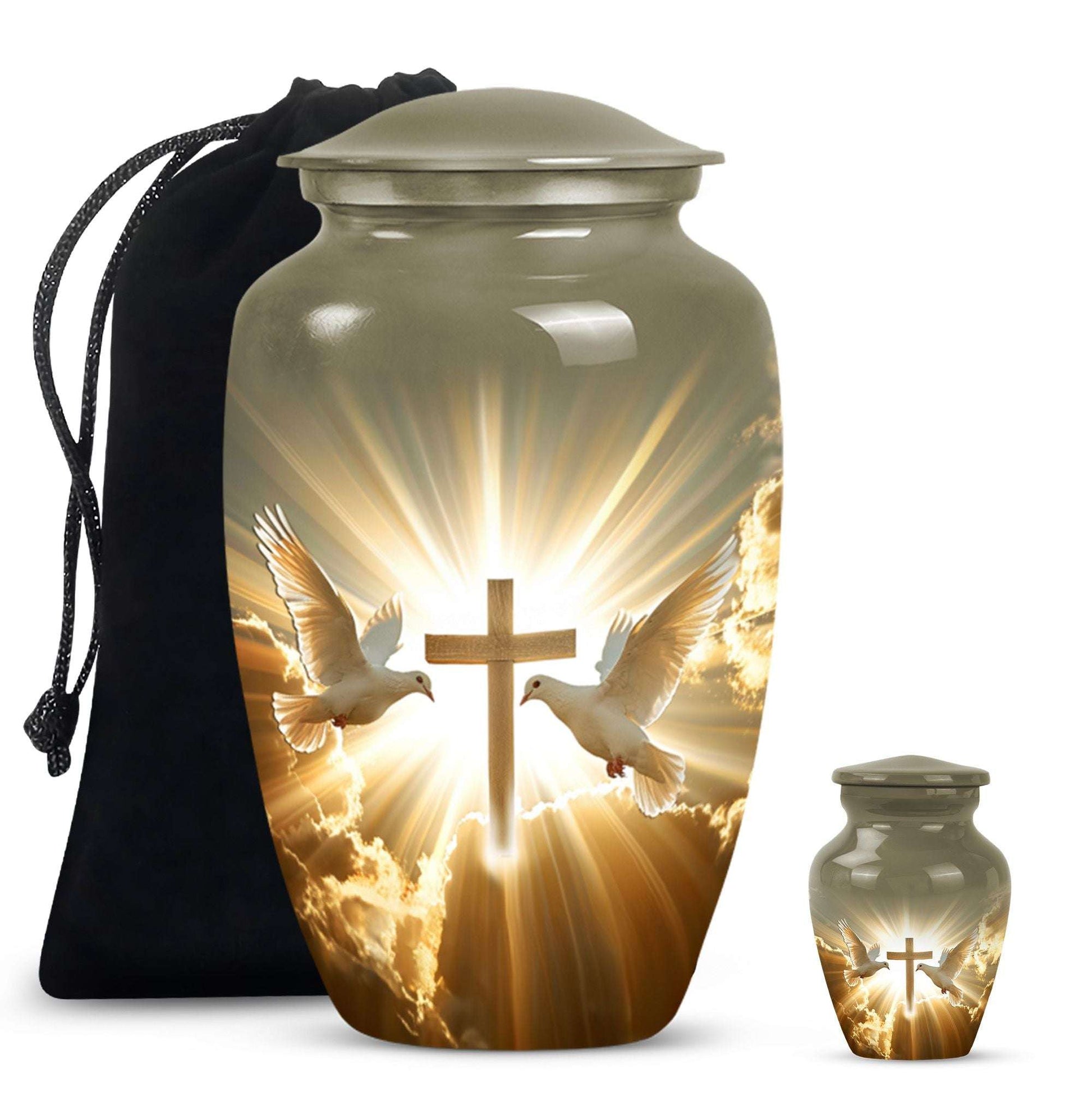 Dove Theme Large Urn With 1 Keepsake Urn