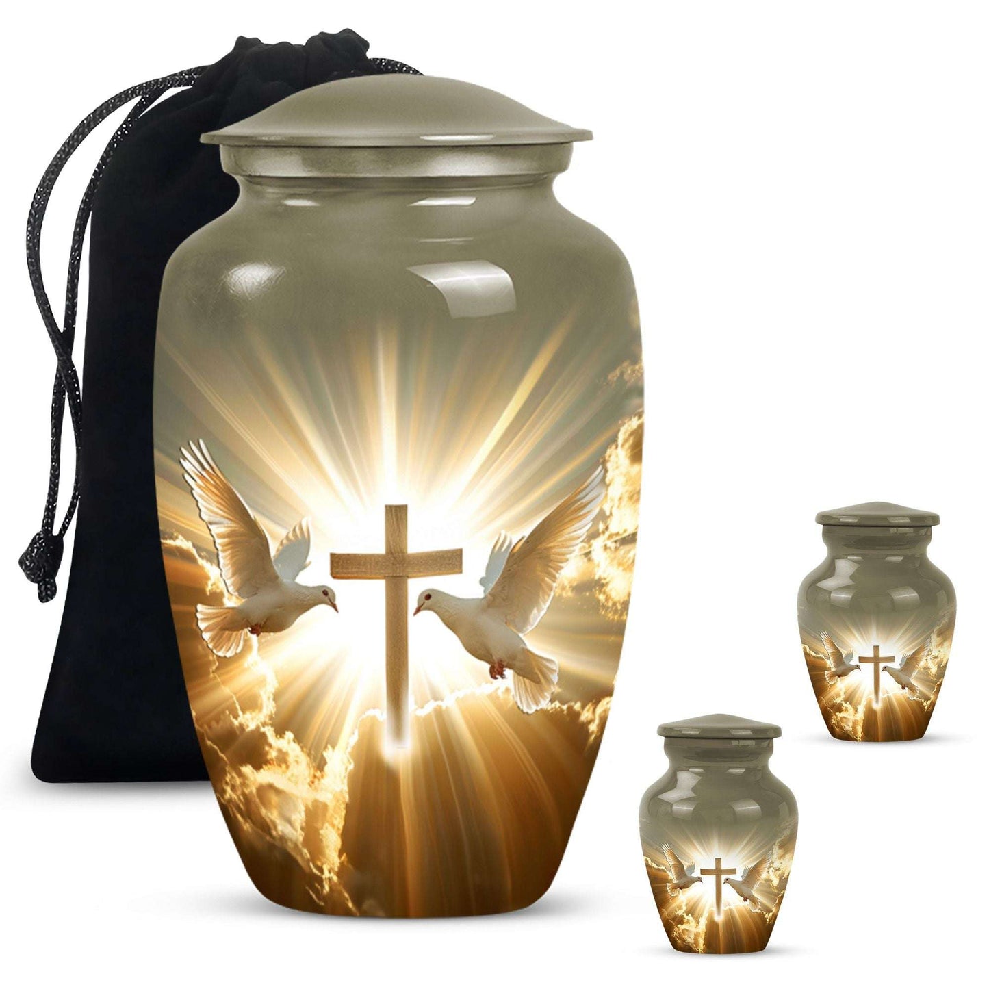 Dove Theme Large Urn With 2 Keepsake Urn