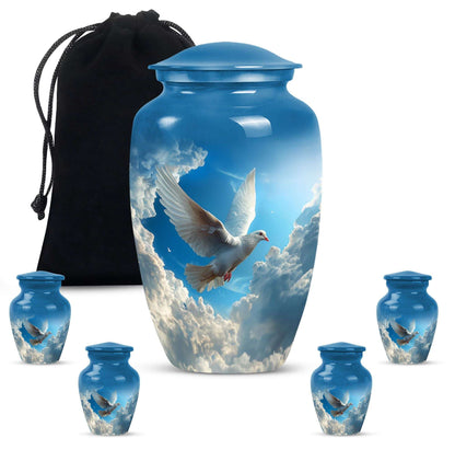 Dove Theme Large Urn With 4 Keepsake Urn