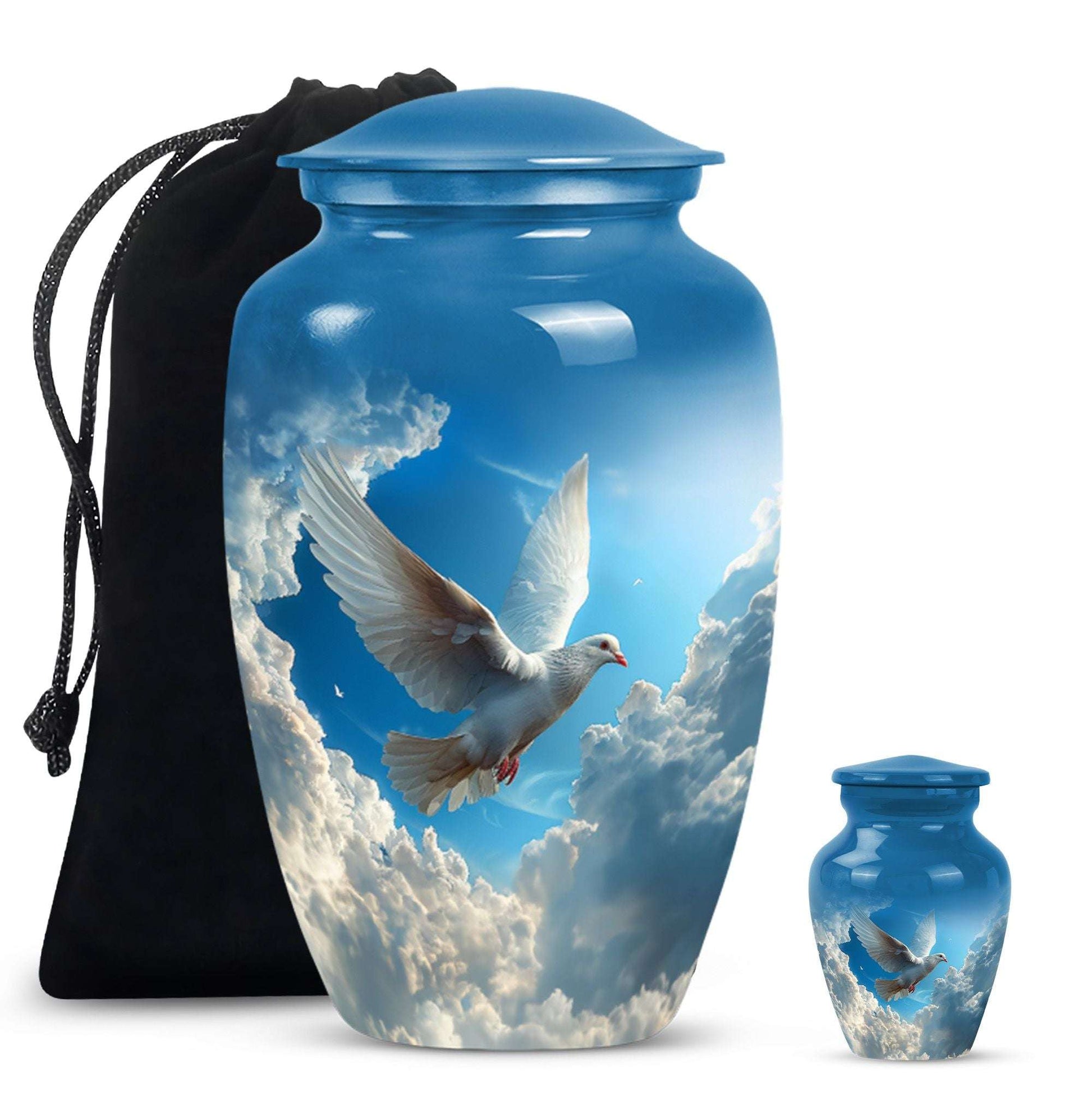 Dove Theme Large Urn With 1 Keepsake Urn