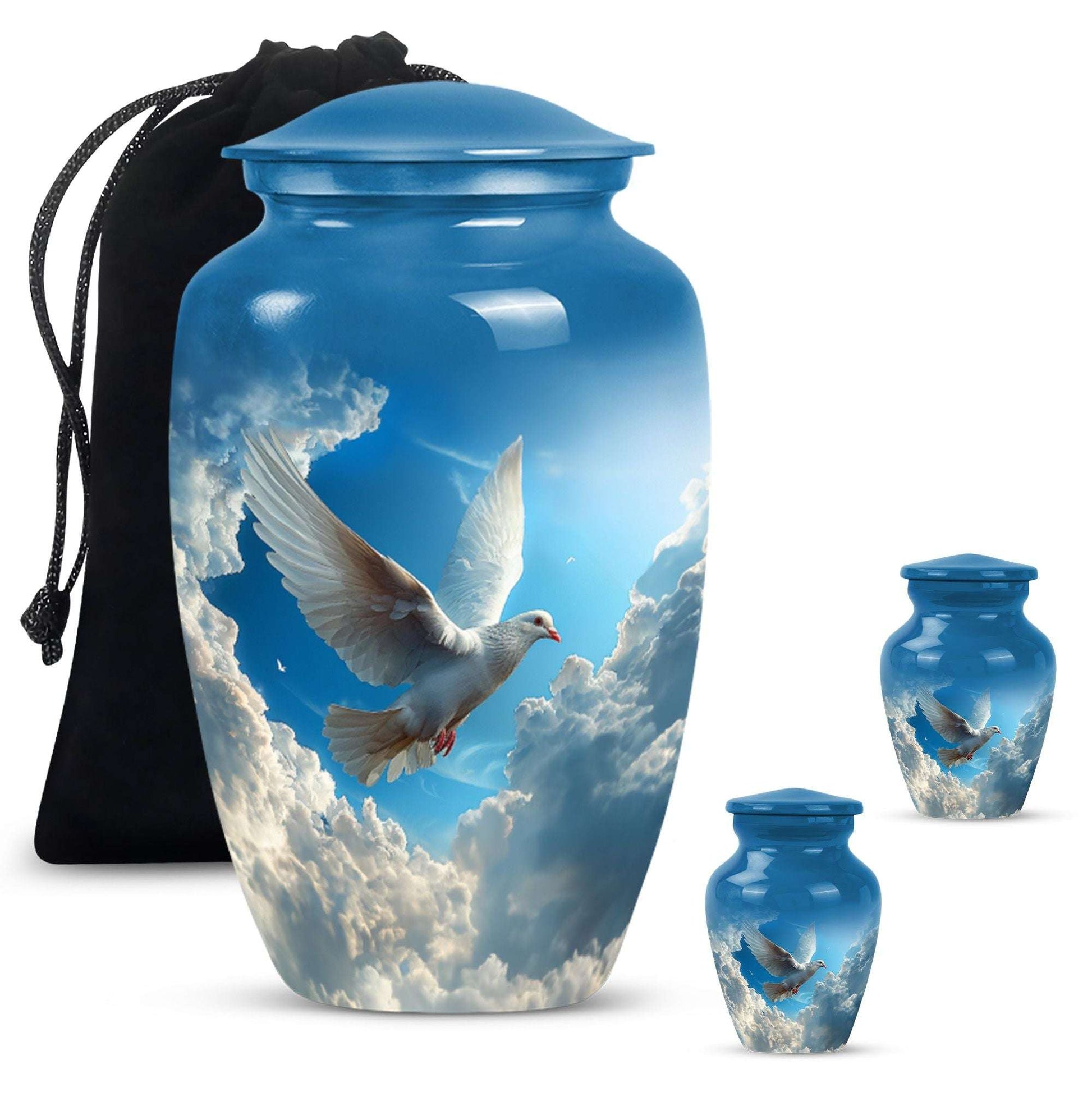 Dove Theme Large Urn With 2 Keepsake Urn