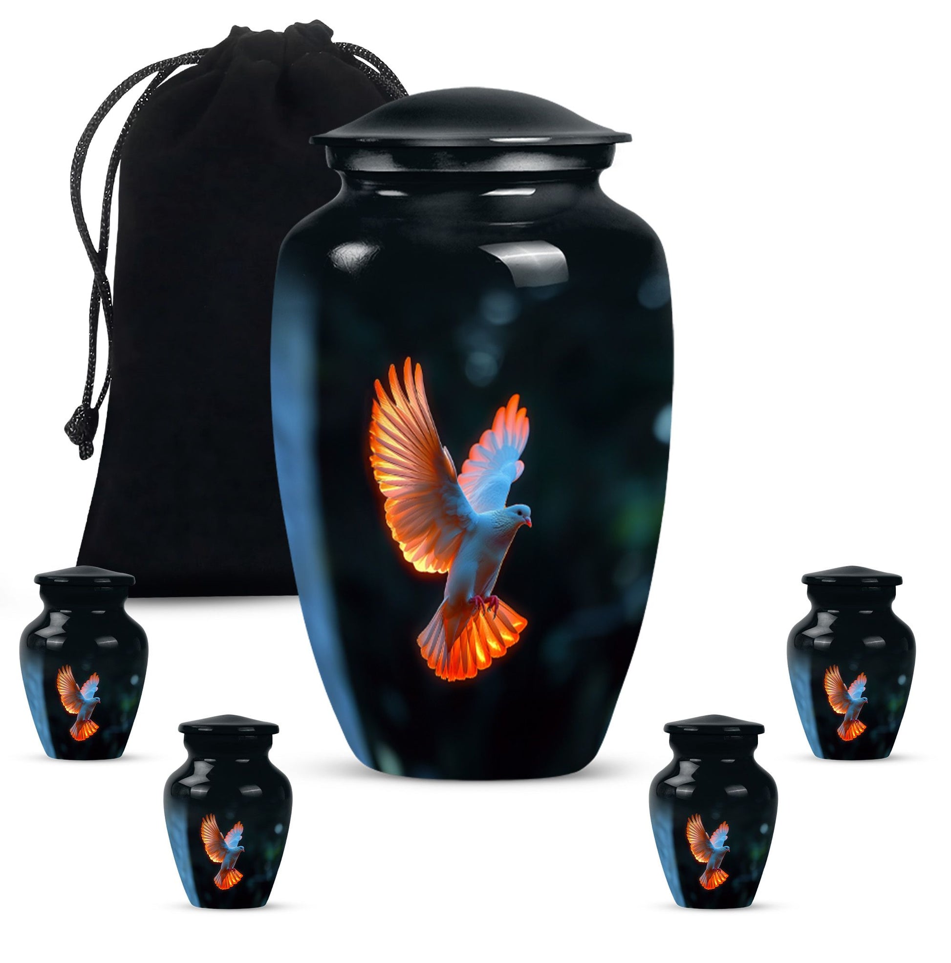 Dove Theme Large Urn With 4 Keepsake Urn