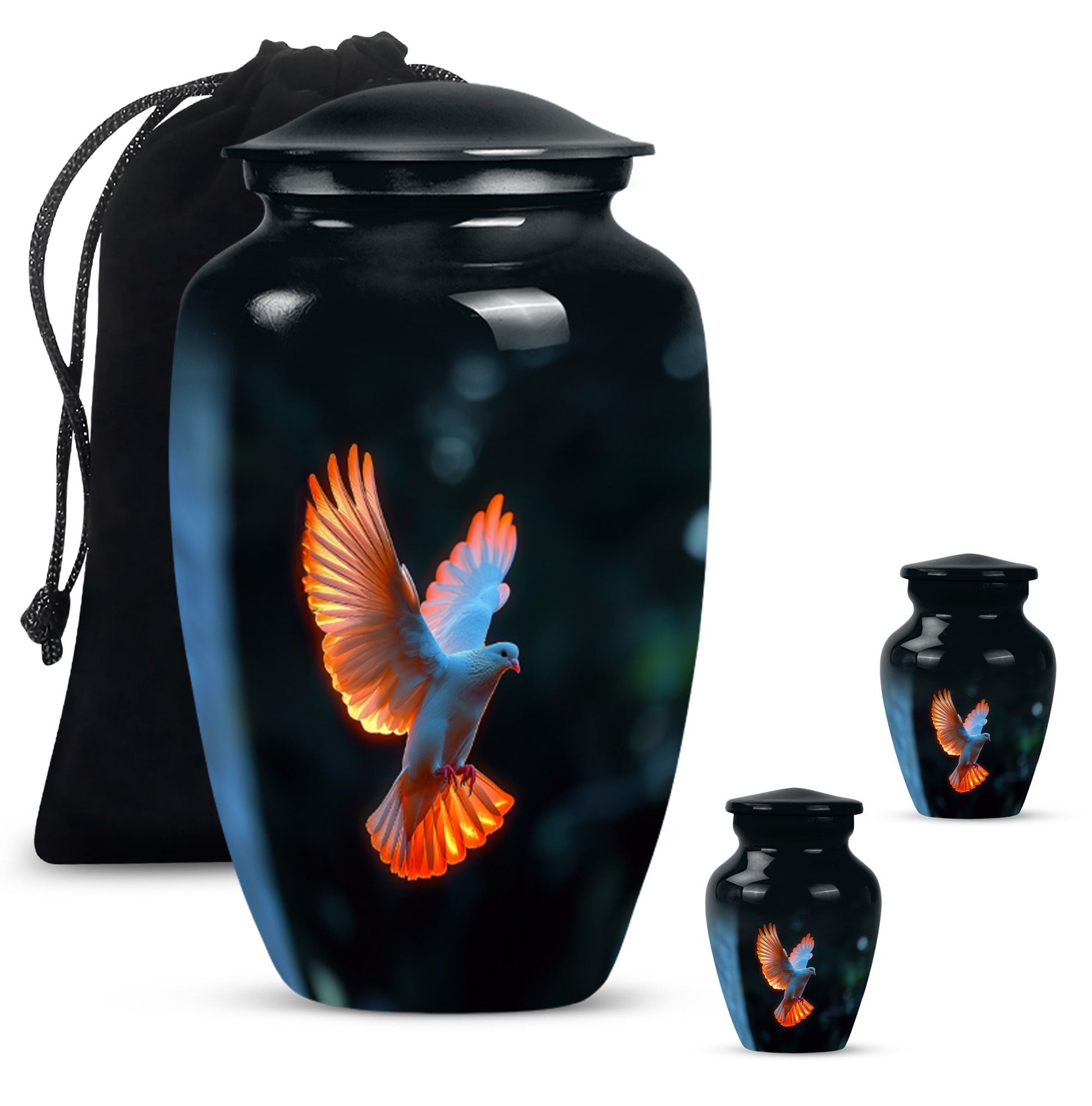 Dove Theme Large Urn With 2 Keepsake Urn