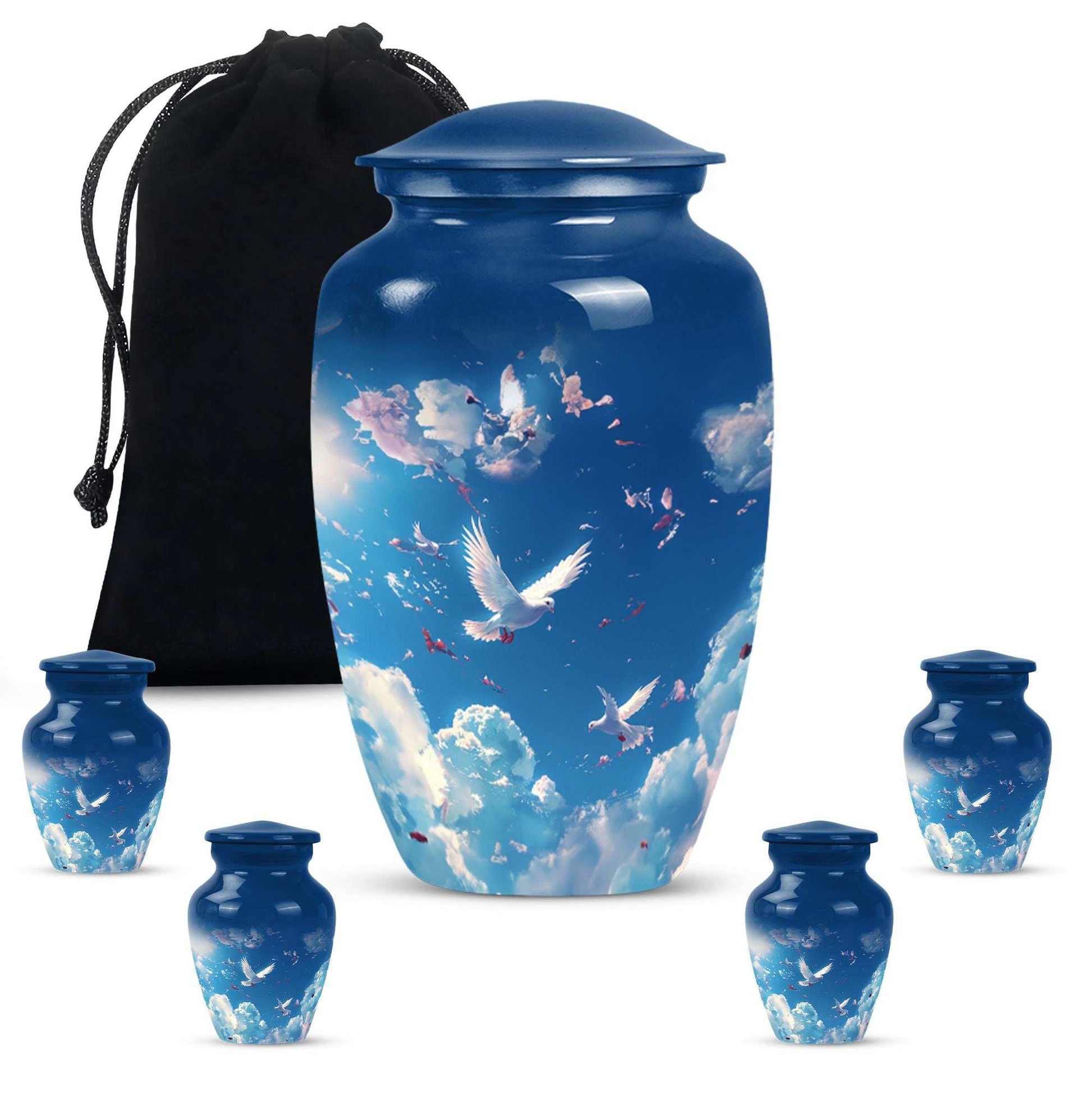 Dove Theme Large Urn With 4 Keepsake Urn