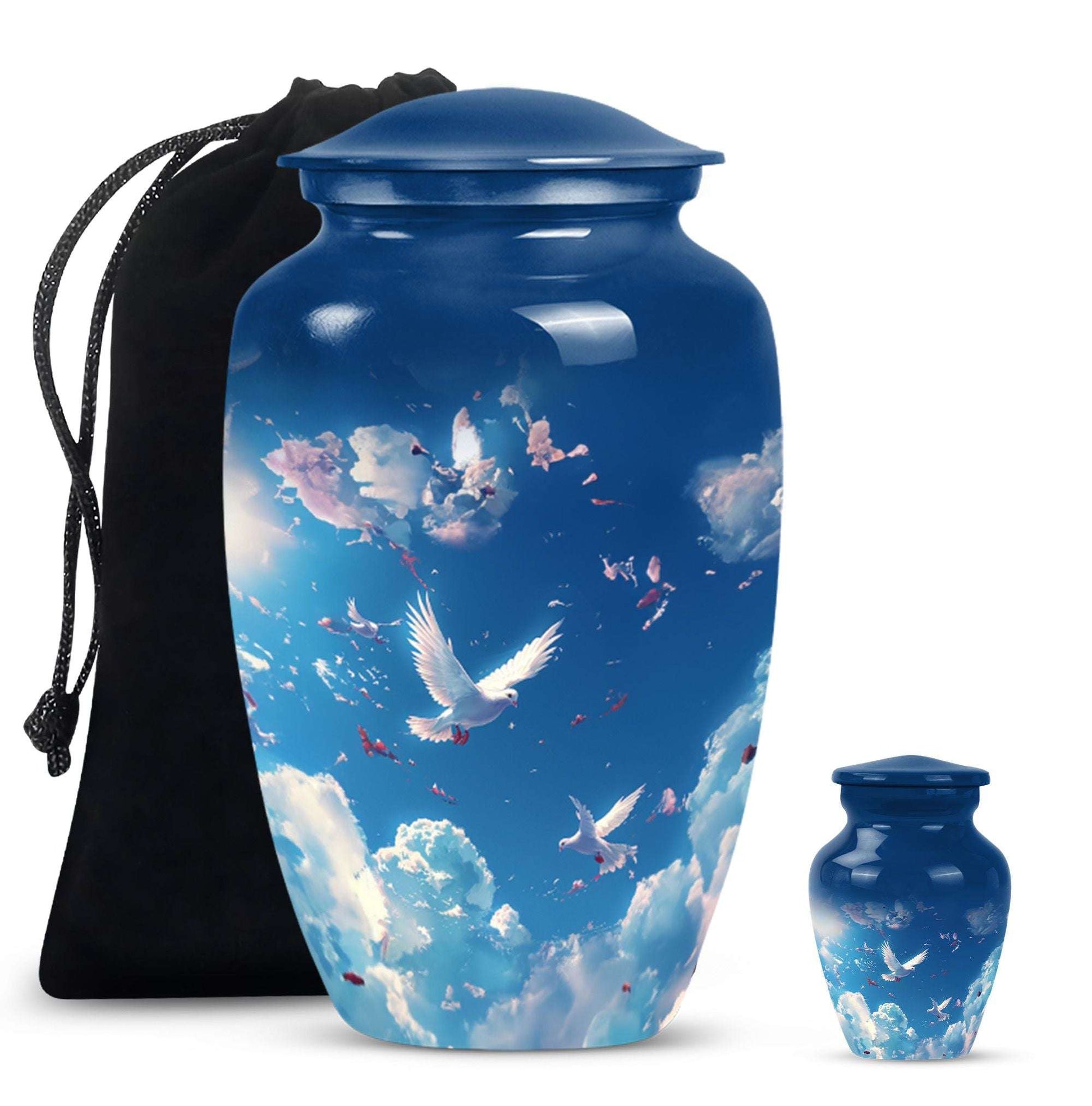 Dove Theme Large Urn With 1 Keepsake Urn