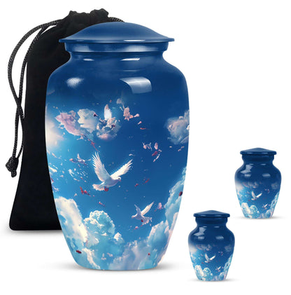 Dove Theme Large Urn With 2 Keepsake Urn