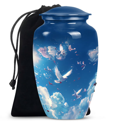 burial urn designed with flowers for mom's ashes