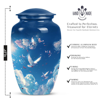 burial urn designed with flowers for mom's ashes