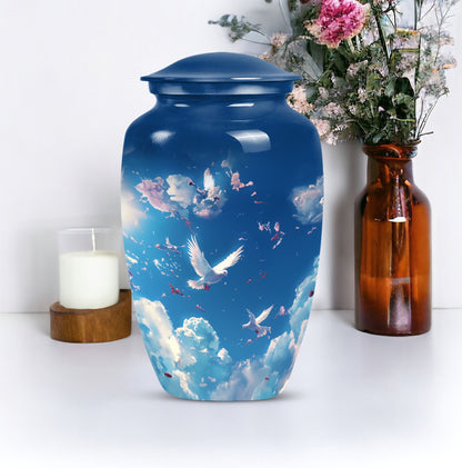 burial urn designed with flowers for mom's ashes