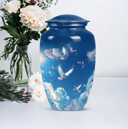burial urn designed with flowers for mom's ashes