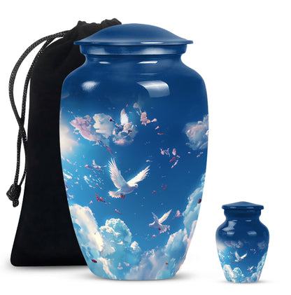 burial urn designed with flowers for mom's ashes