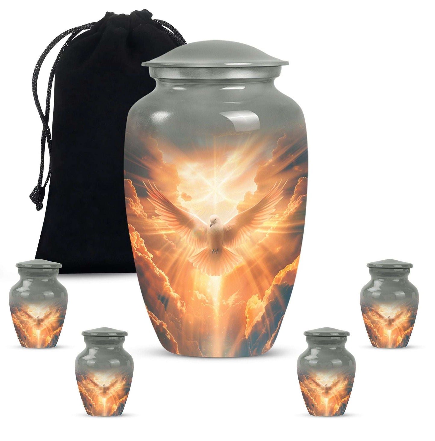 Dove Theme Large Urn With 4 Keepsake Urn