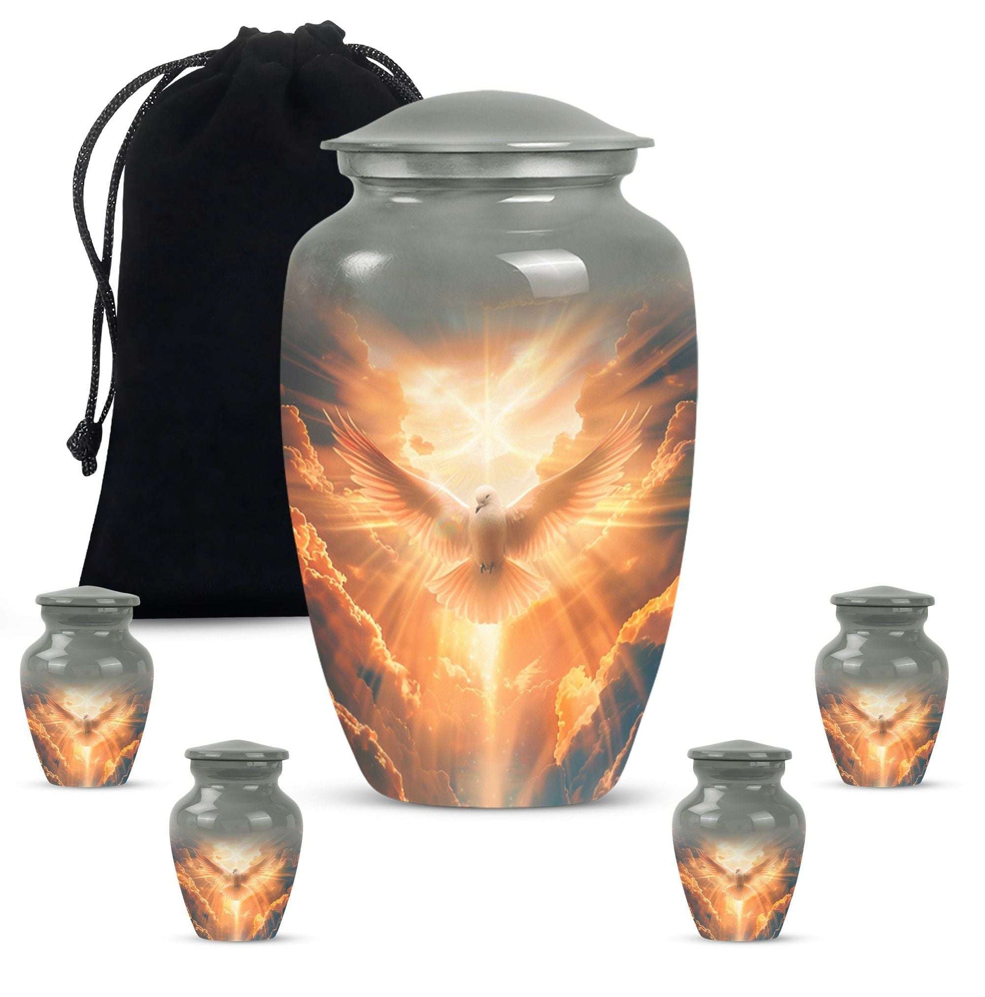 Dove Theme Large Urn With 4 Keepsake Urn