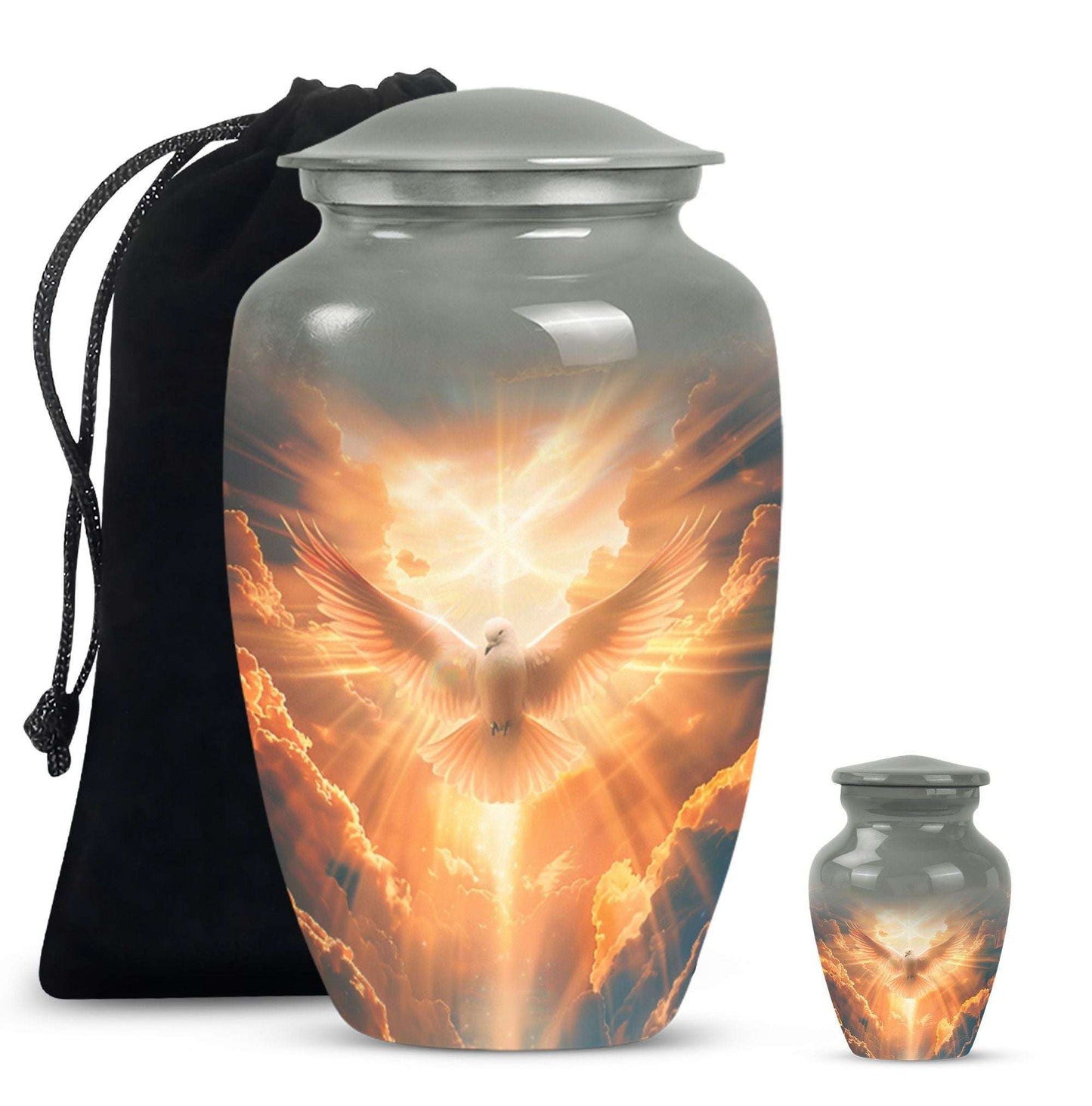 Dove Theme Large Urn With 1 Keepsake Urn