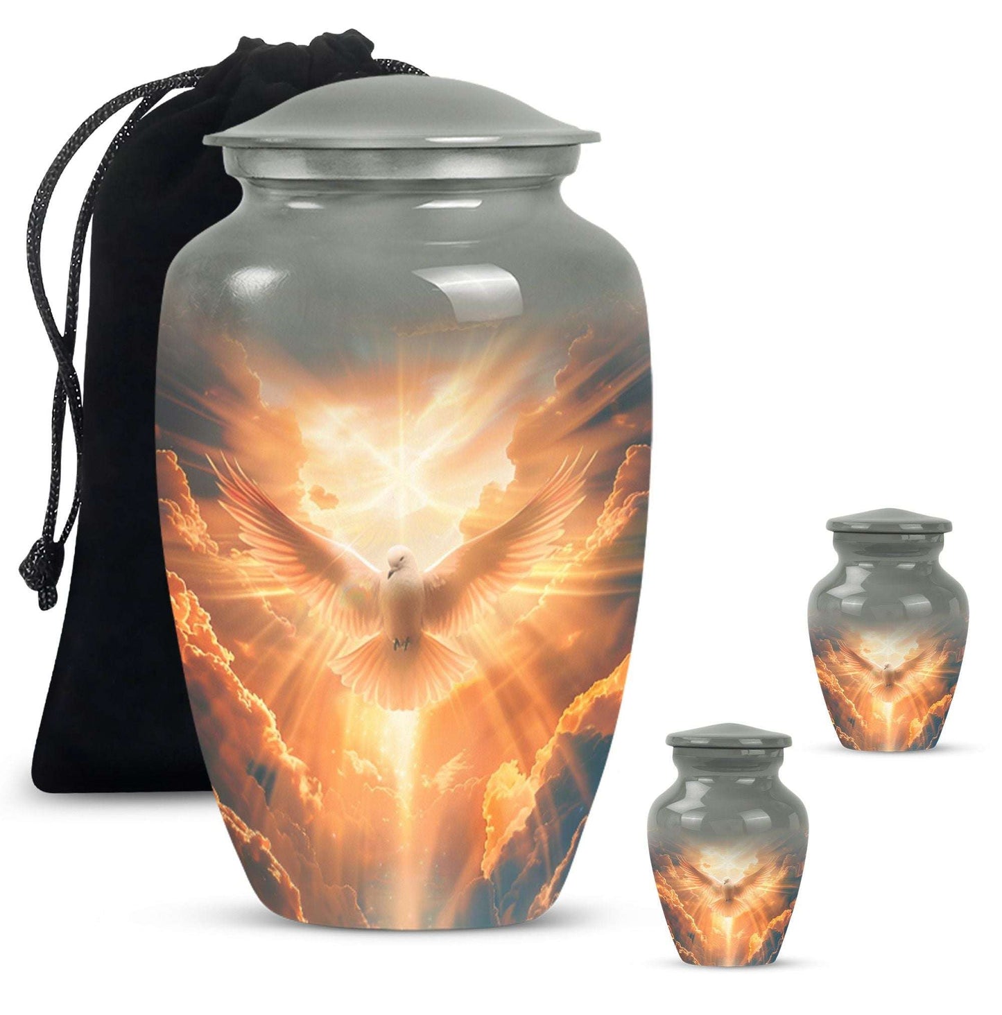 Dove Theme Large Urn With 2 Keepsake Urn