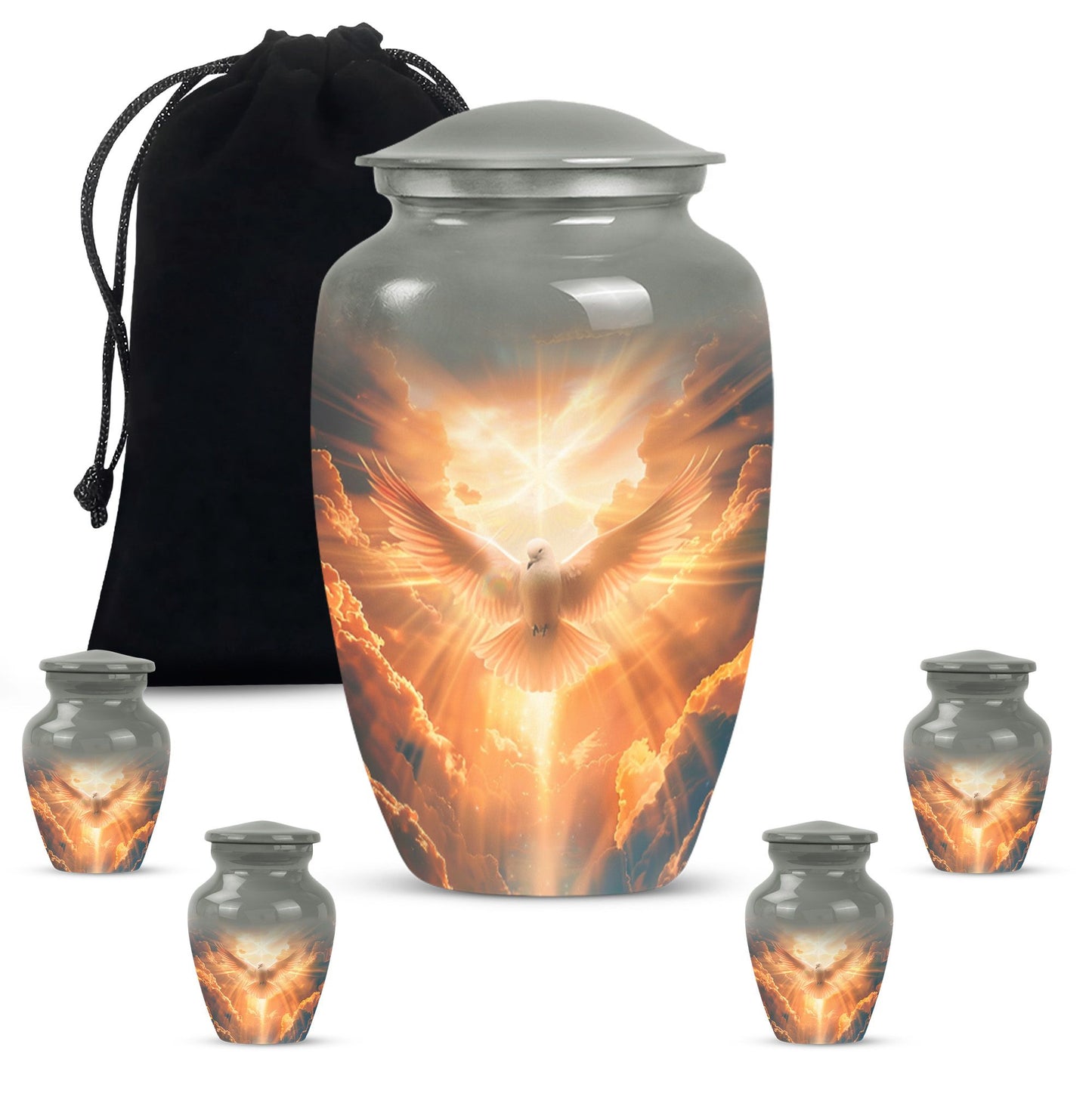 Dove Urn for cremation ashes, material with flower theme