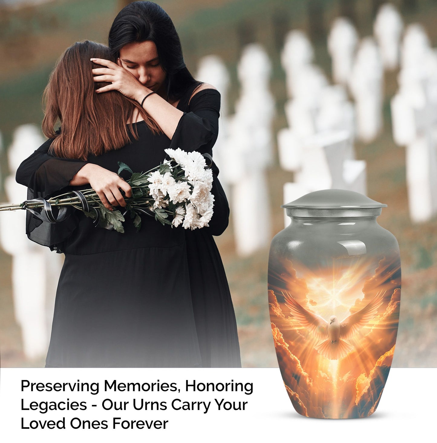 Dove Urn for cremation ashes, material with flower theme