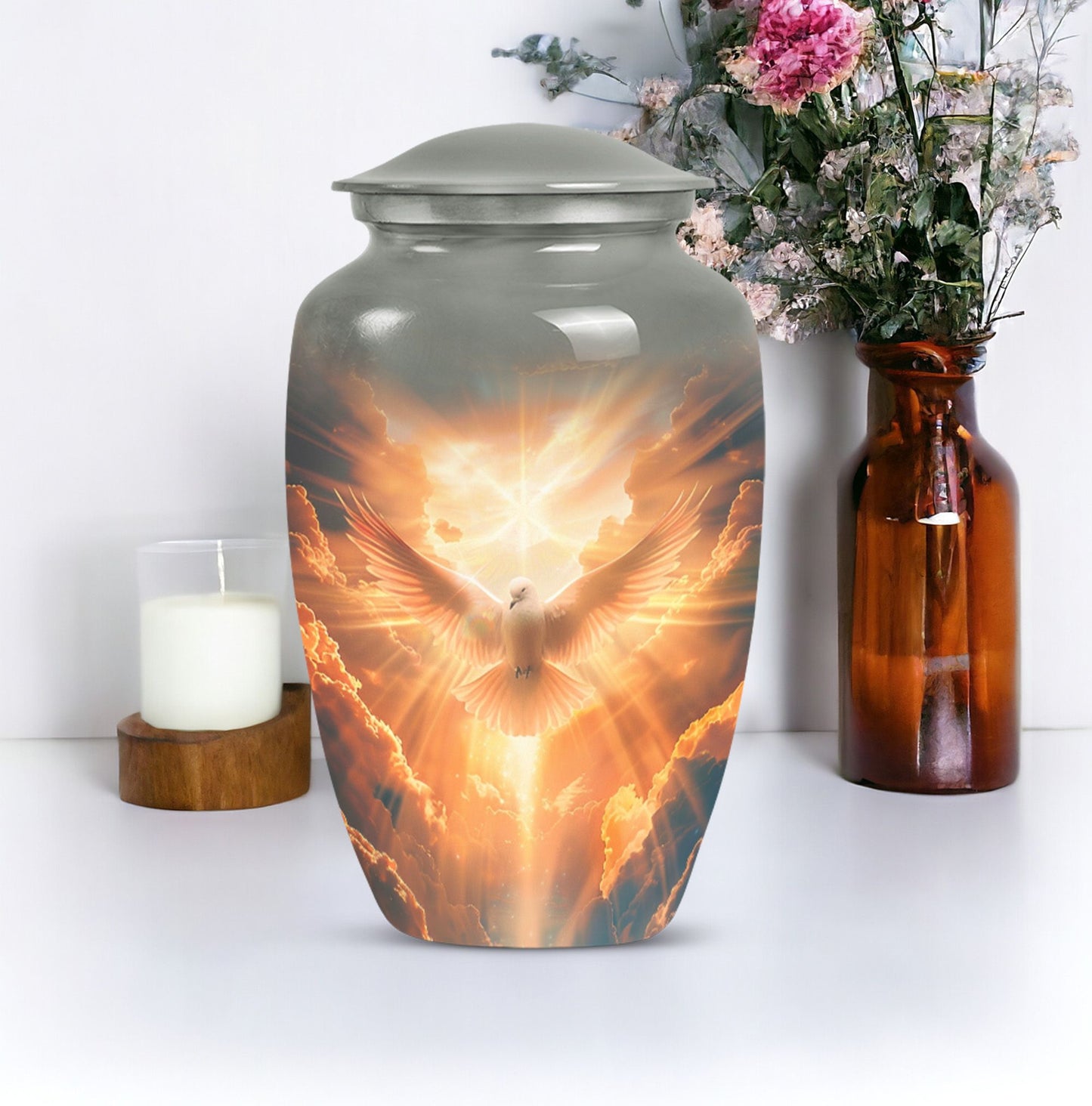 Dove Urn for cremation ashes, material with flower theme