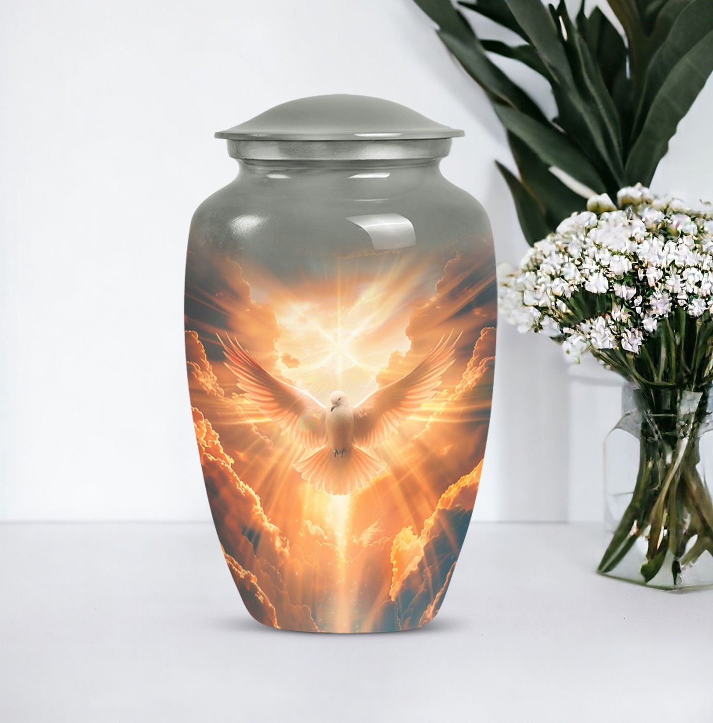 Dove Urn for cremation ashes, material with flower theme
