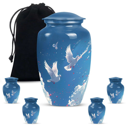 Dove Theme Large Urn With 4 Keepsake Urn