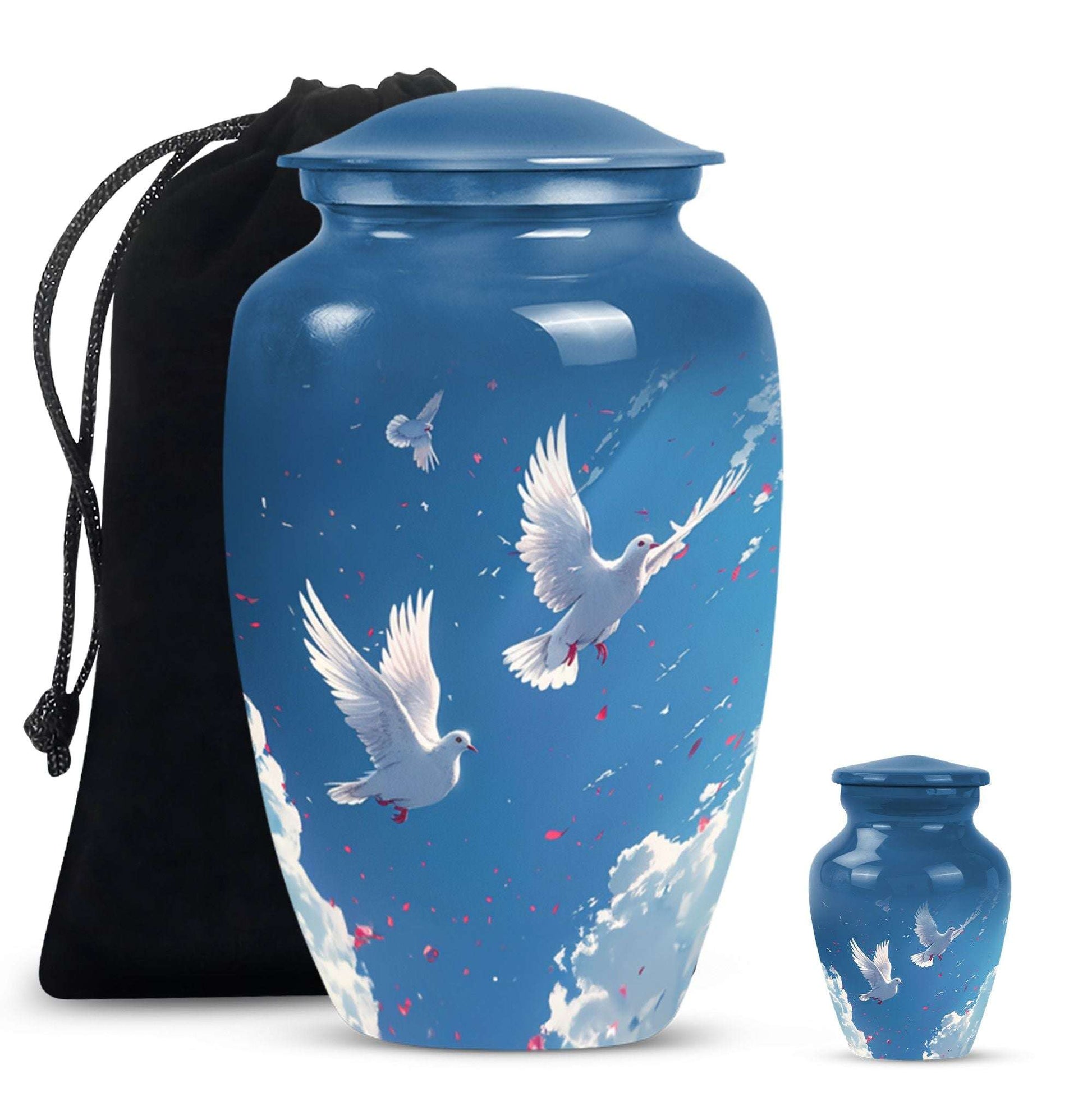 Dove Theme Large Urn With 1 Keepsake Urn