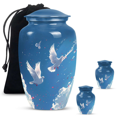 Dove Theme Large Urn With 2 Keepsake Urn