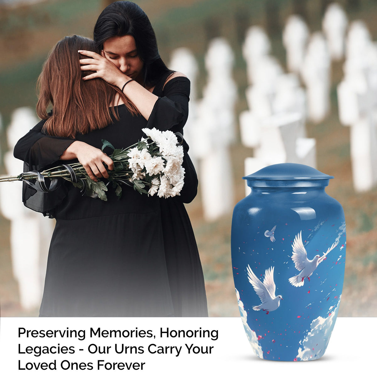Classic Dove Urn for men, personalized aluminium funeral urn