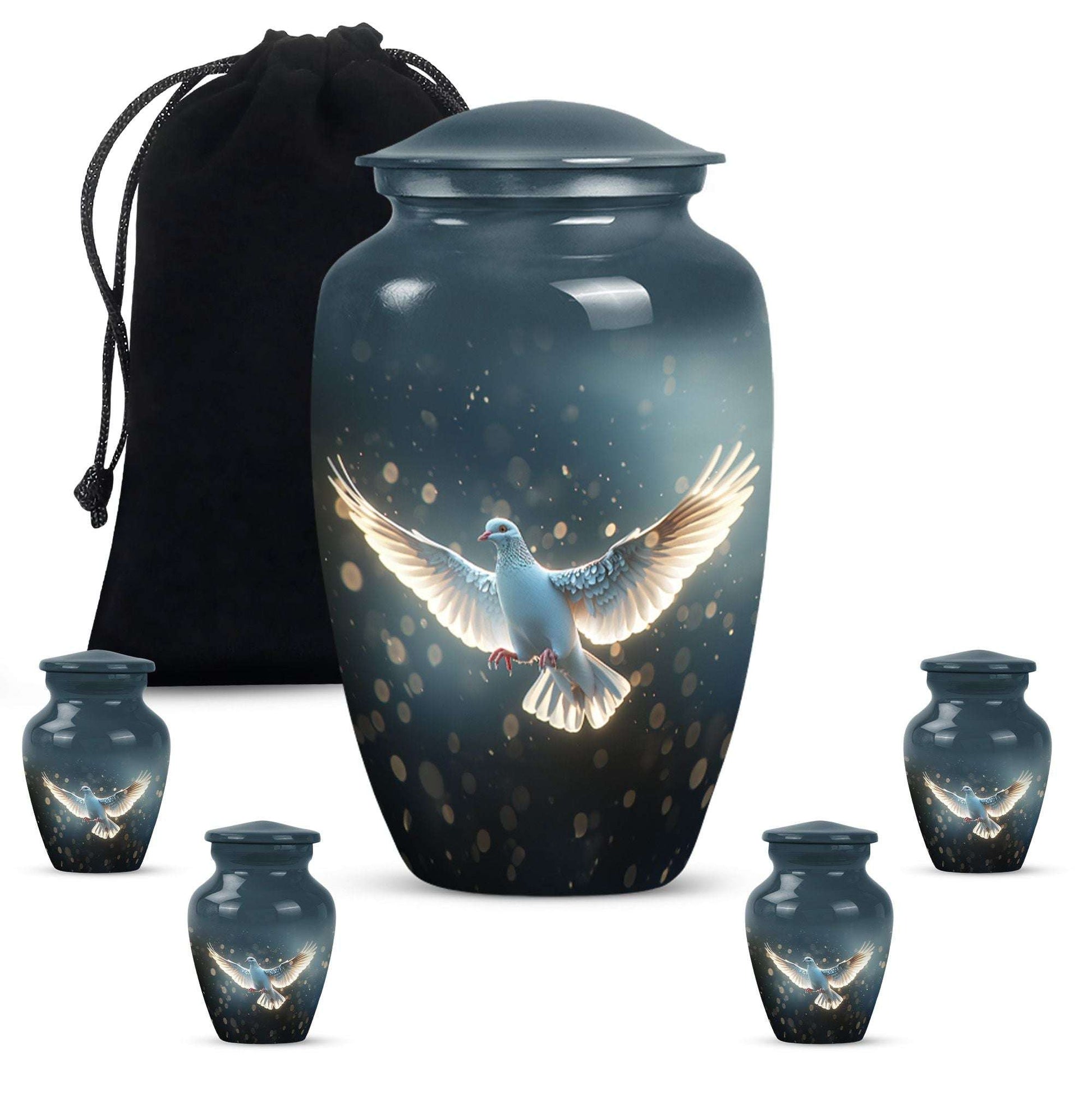 Dove Theme Large Urn With 4 Keepsake Urn