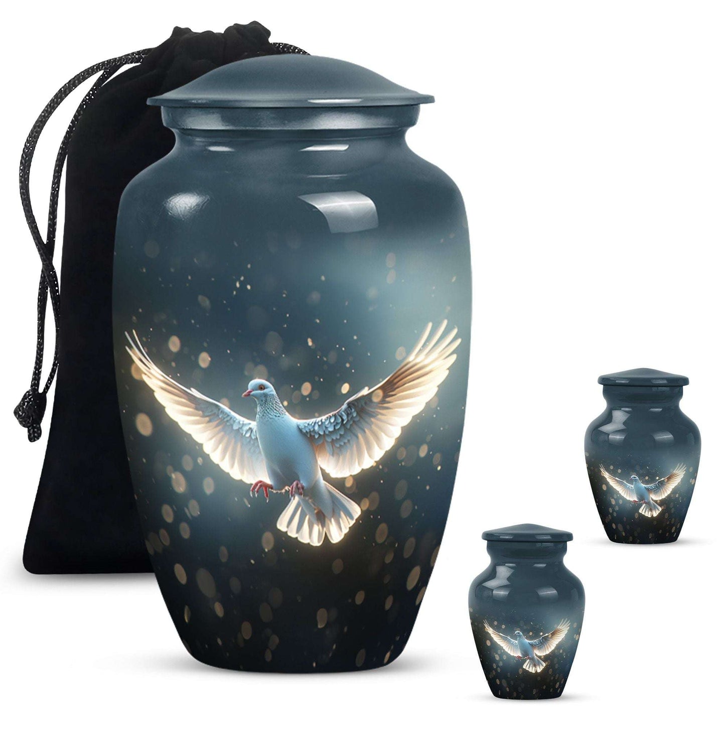 Dove Theme Large Urn With 2 Keepsake Urn