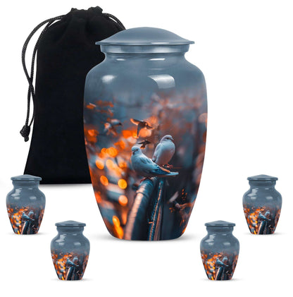 Dove Theme Large Urn With 4 Keepsake Urn