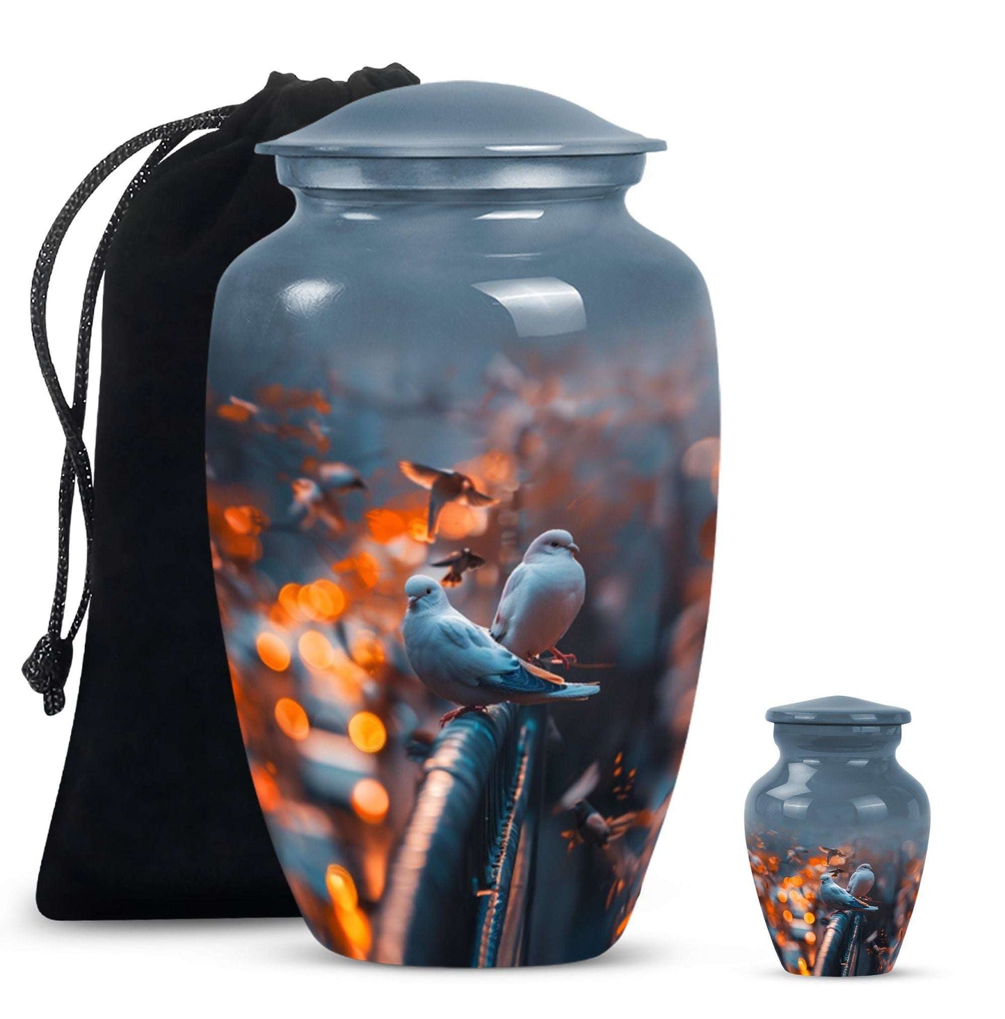 Dove Theme Large Urn With 1 Keepsake Urn