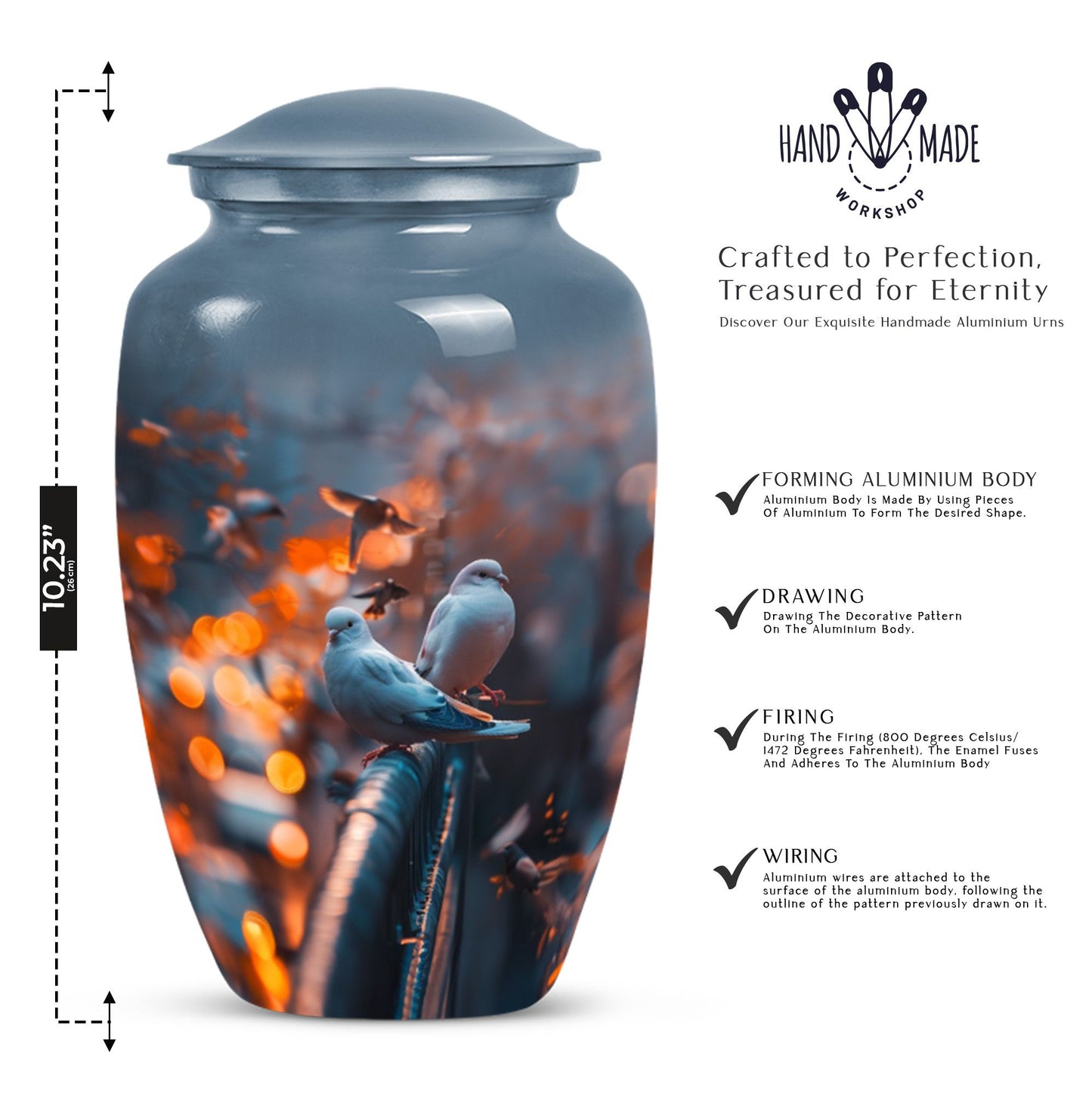 Classic 10-inch Dove memorial forever urn,