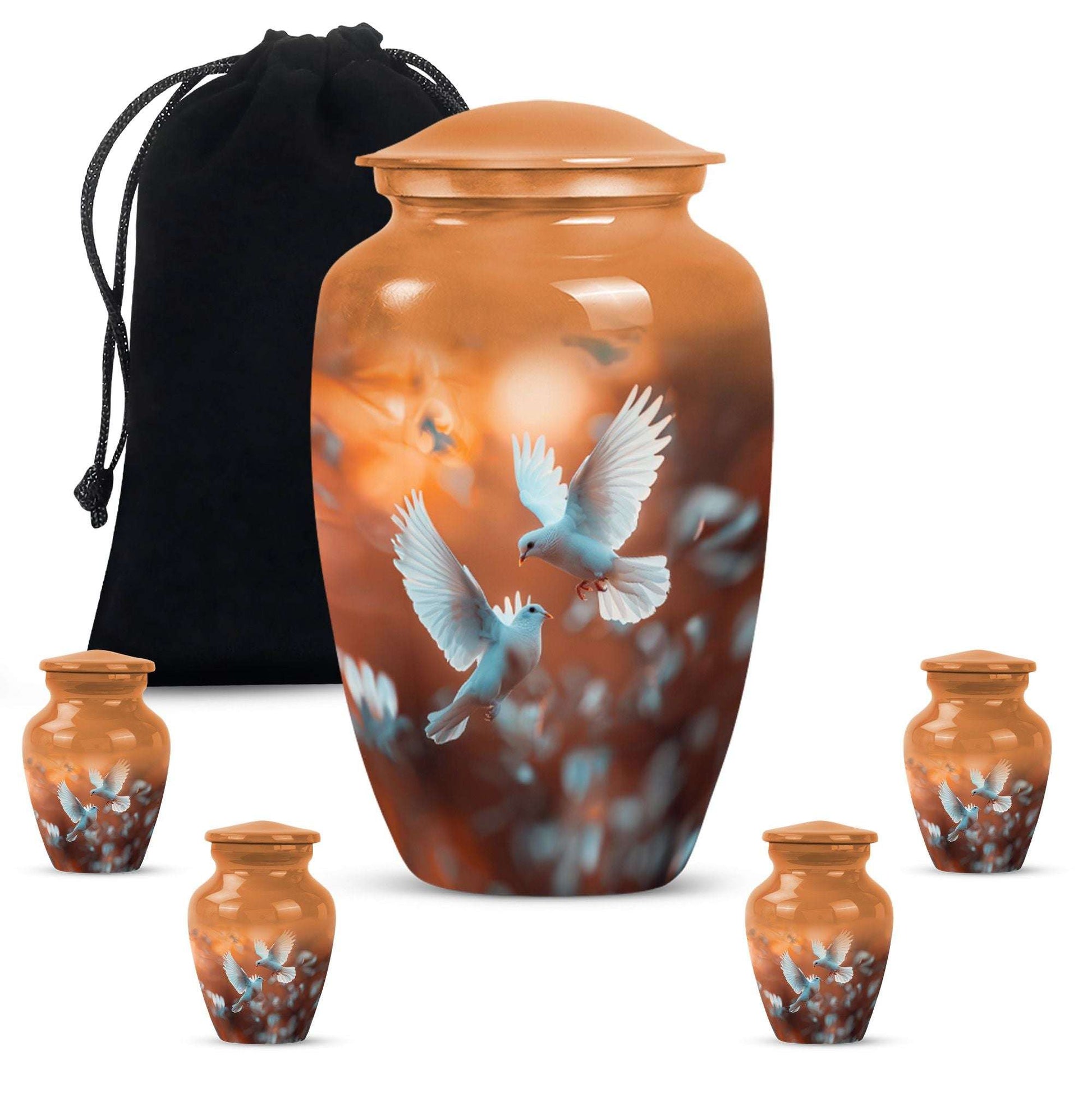 Dove Theme Large Urn With 4 Keepsake Urn