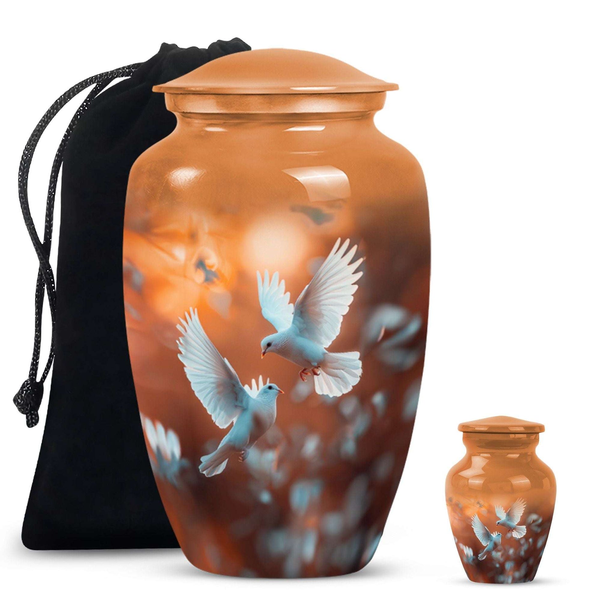 Dove Theme Large Urn With 1 Keepsake Urn