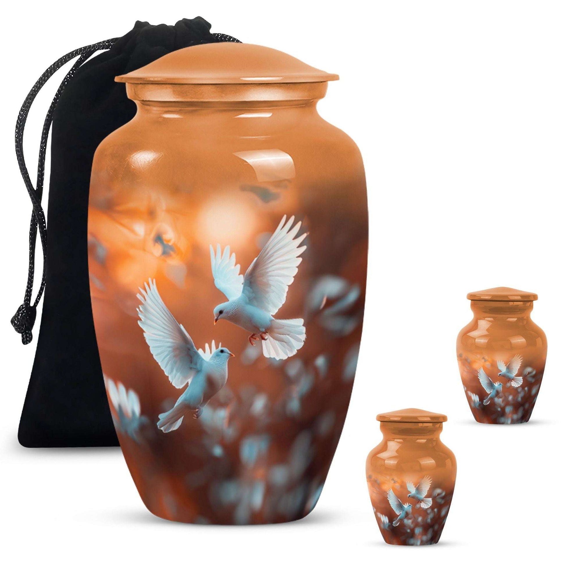 Dove Theme Large Urn With 2 Keepsake Urn