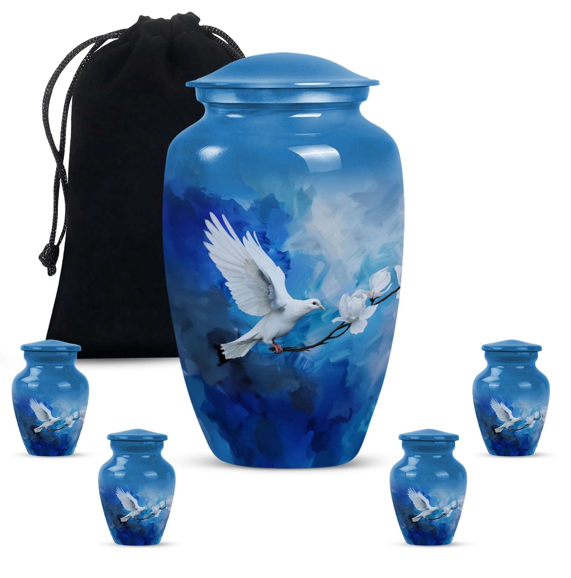 Dove Theme Large Urn With 4 Keepsake Urn